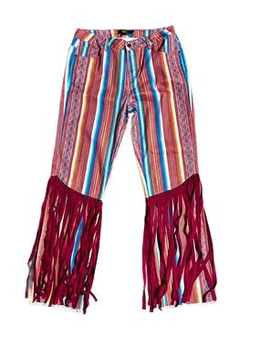Lucky & Blessed ~ Size 14 ~ Multi-Colors W/Fringe ~ Stripe Fringe Western Jeans